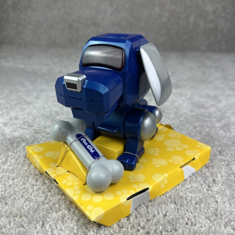 *READ* Tiger Electronics‎ Poo-Chi Interactive Robot Dog Blue Silver With Bone